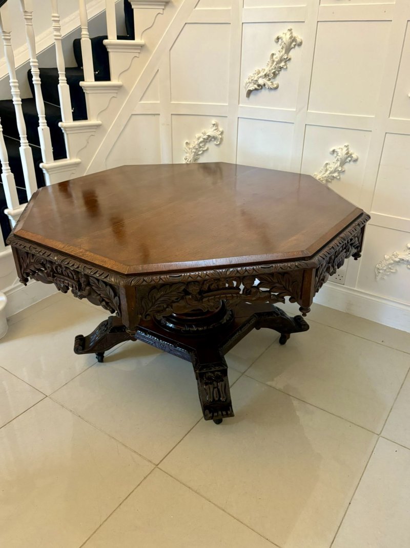 Superb Quality Large Antique Victorian Carved Oak Centre/Dining Table - Image 9